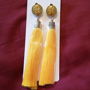 Yellow long tassel earrings